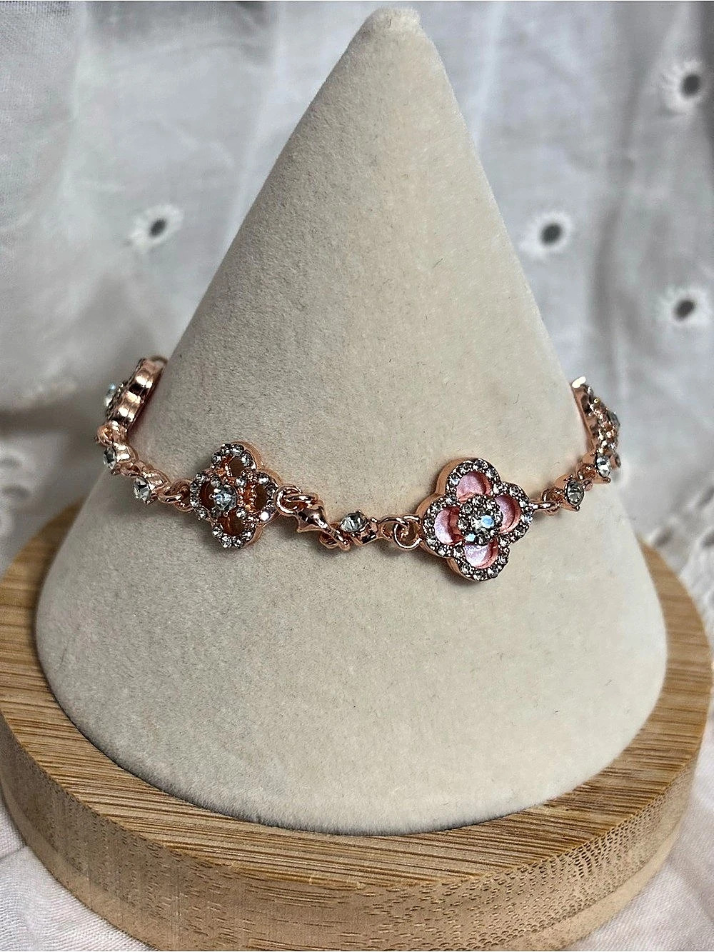 Pink Floral Rhinestone Bracelet - Picture 2 of 5